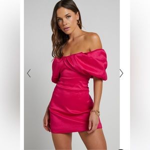 Showpo MANILEEN TWIST FRONT STRAPLESS MINI IN HOT PINK